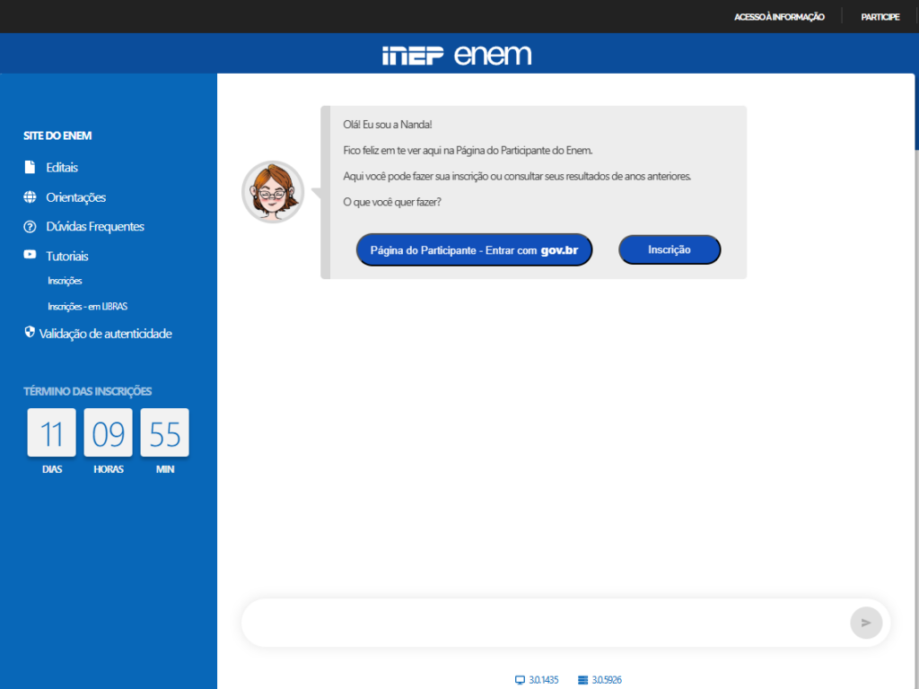 Inscrição Enem 2026: acessar inscrição