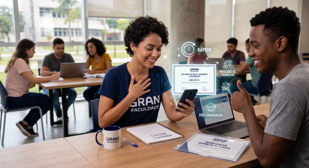 imagem retrata mulher recebendo o diploma do seu curos tecnólogo
