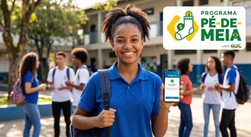 estudante do ensino médio recebe seu benefício do pé-de-meia