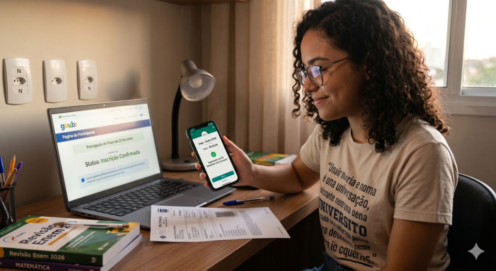 estudante efetua o pagamento da sua taxa de inscrição do Enem no valor de R$ 85,00