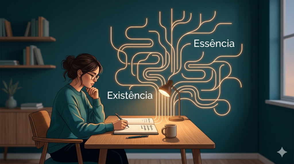 ilustração de jovem estudando o existencialismo  