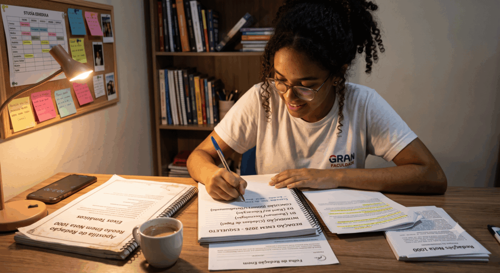 estudante estudando para possíveis temas de redação enem 2026