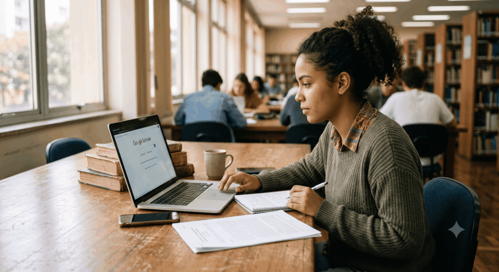 estudante pesquisando no google academico