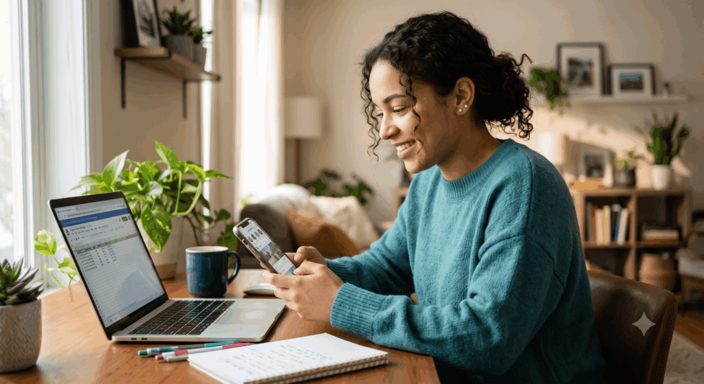 mulher trabalhando no celular como social media