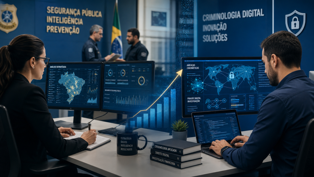 a imagem retrata profissionais de criminologia em diferentes áreas de atuação